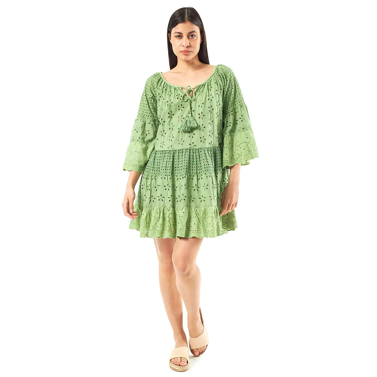 Verde Γυναικείο Φόρεμα 52-0052 Cotton Ινδίας Πράσινο