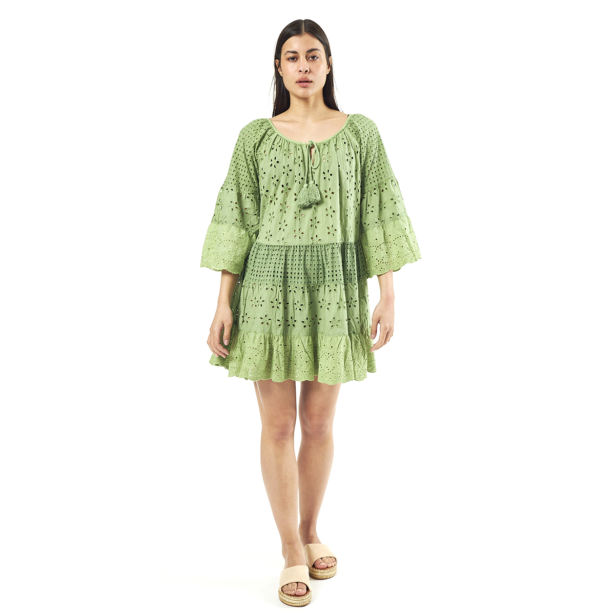 Verde Γυναικείο Φόρεμα 52-0052 Cotton Ινδίας Πράσινο