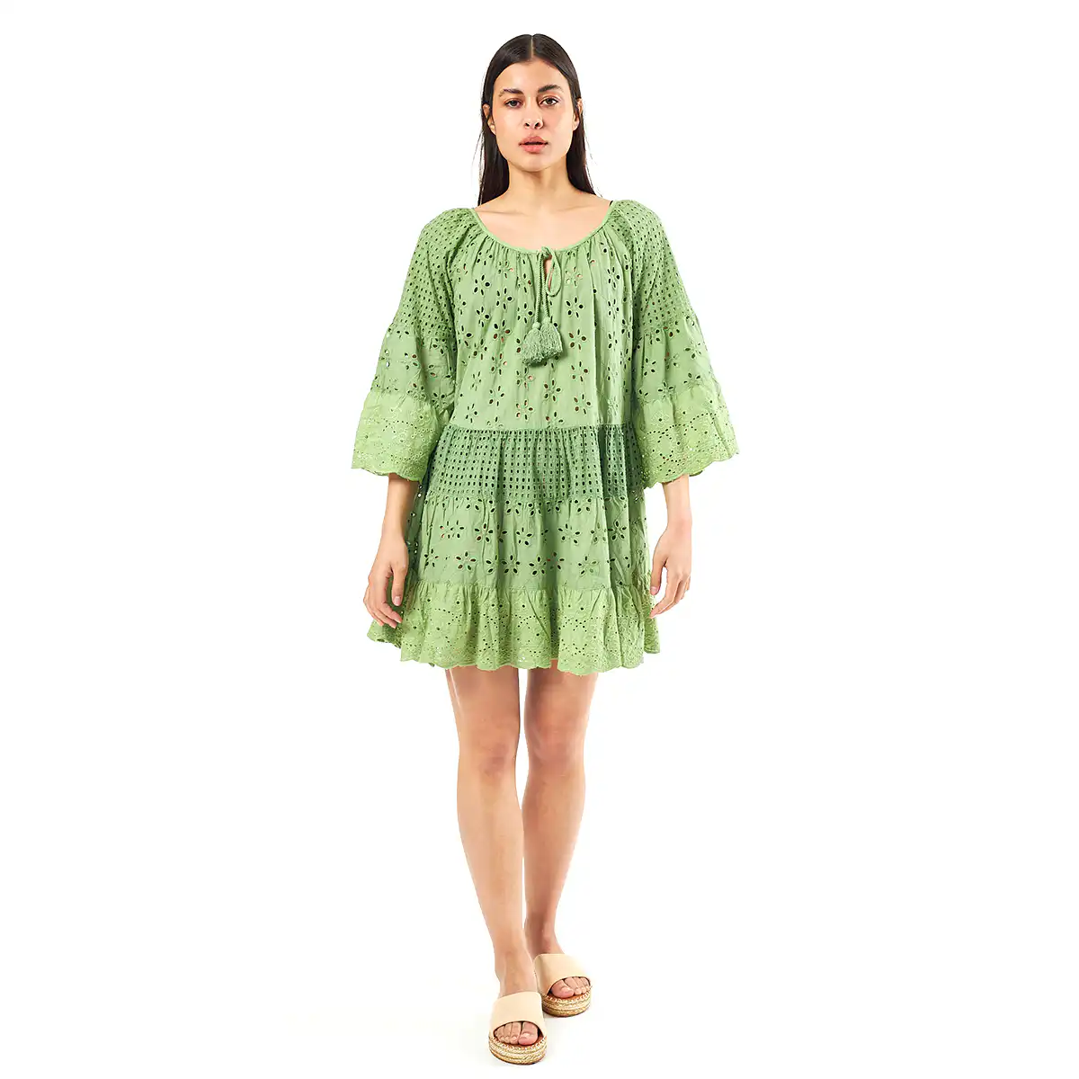 Verde Γυναικείο Φόρεμα 52-0052 Cotton Ινδίας Πράσινο