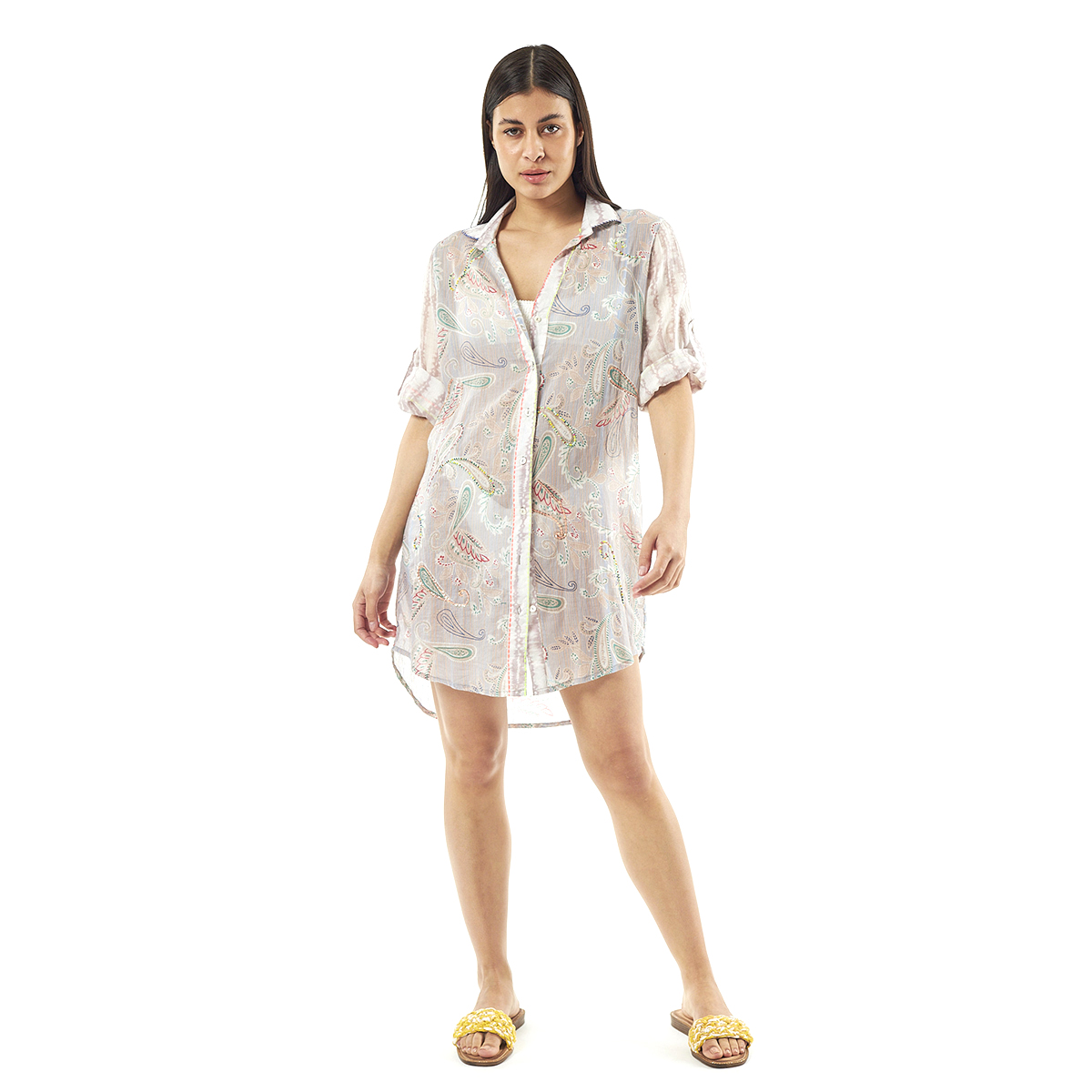 Verde Γυναικείο Φόρεμα 52-0057 Cotton Ινδίας Πολύχρωμο