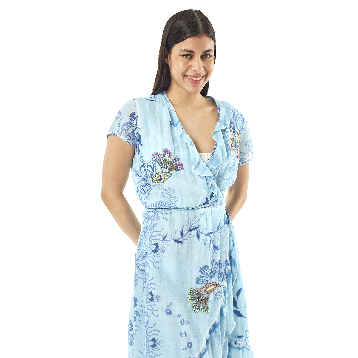 Verde Γυναικείο Φόρεμα 52-0058 Cotton Ινδίας Ανοιχτό Μπλέ