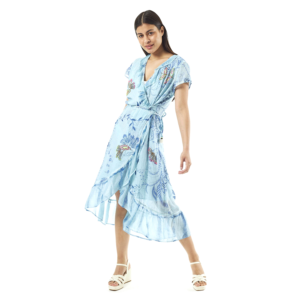 Verde Γυναικείο Φόρεμα 52-0058 Cotton Ινδίας Ανοιχτό Μπλέ