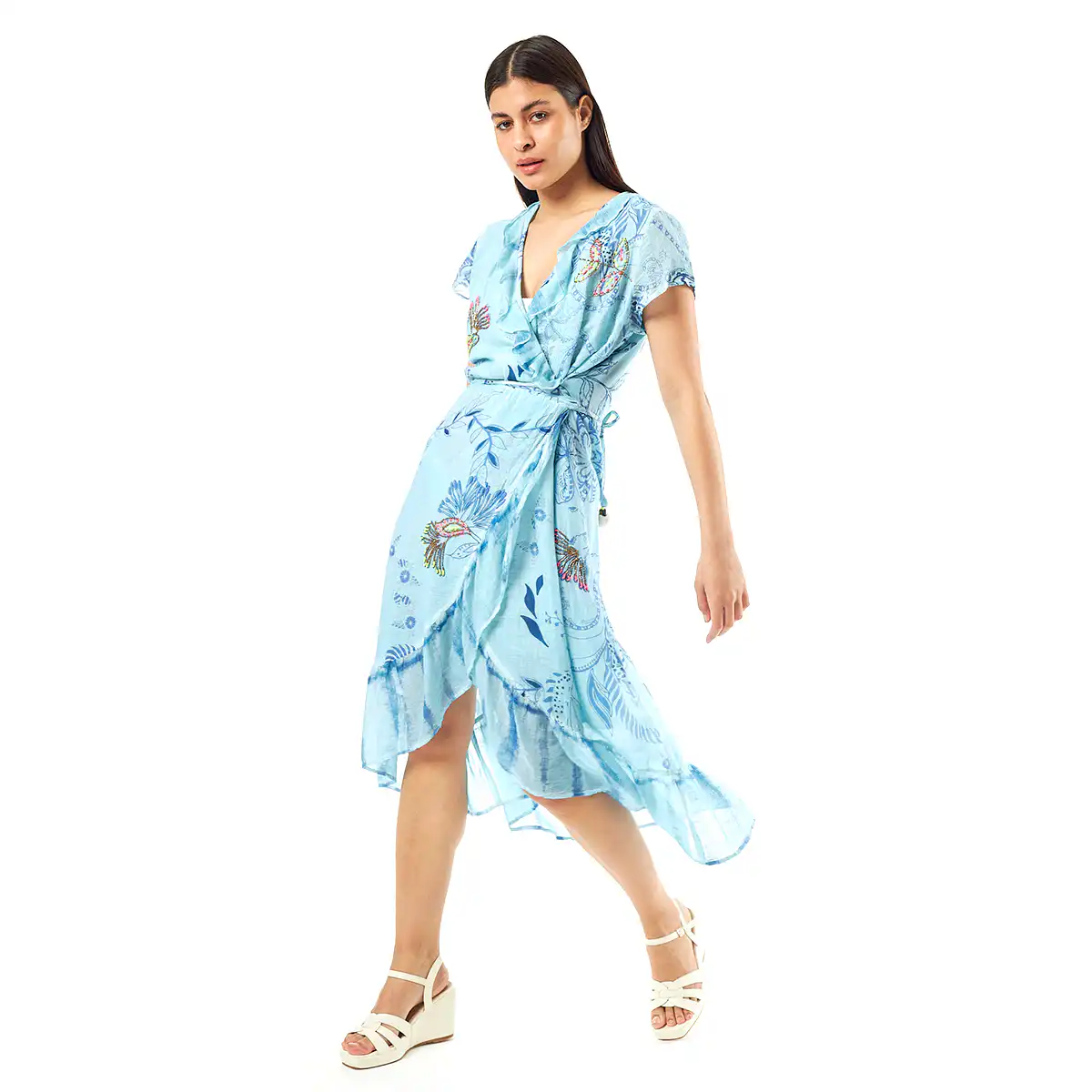 Verde Γυναικείο Φόρεμα 52-0058 Cotton Ινδίας Ανοιχτό Μπλέ