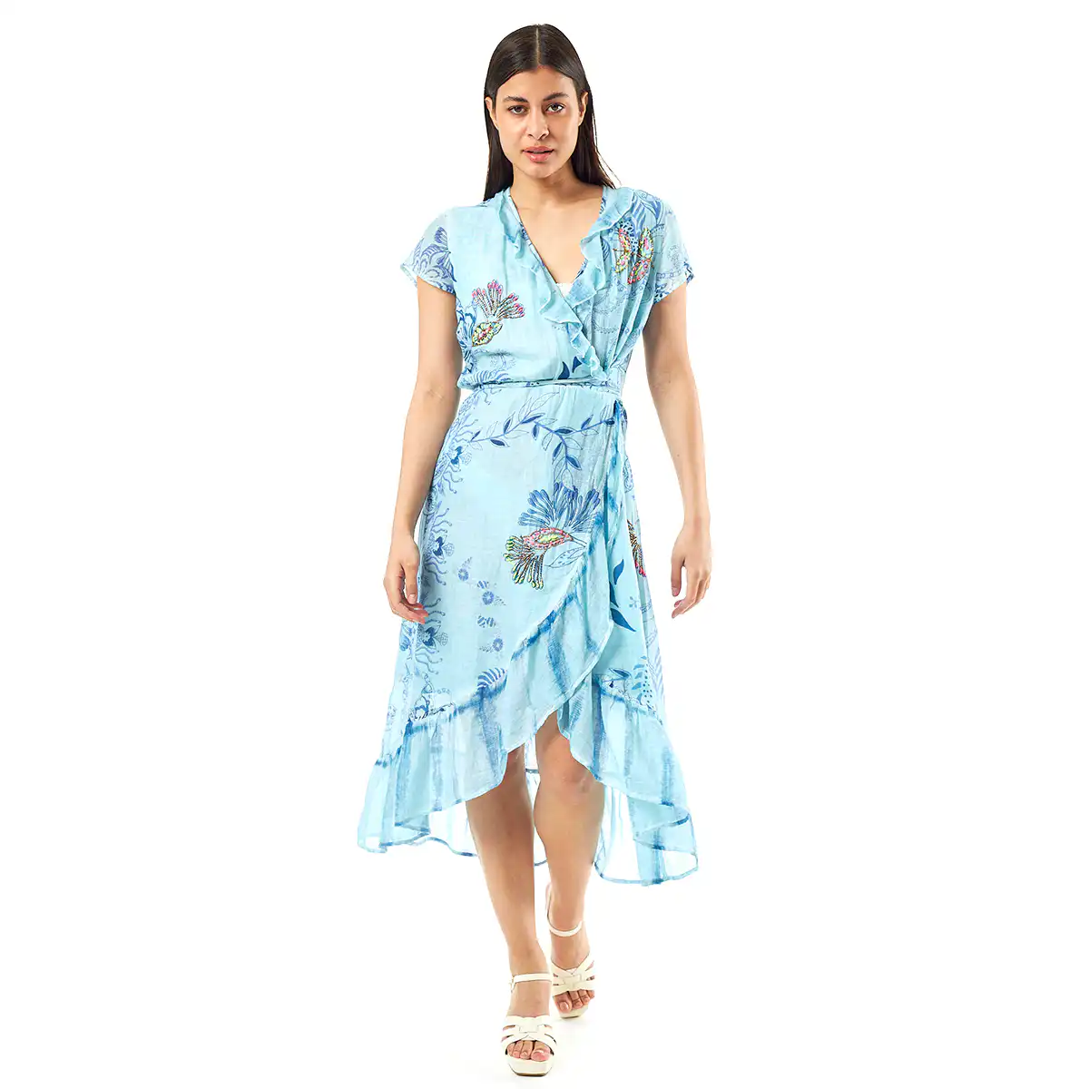 Verde Γυναικείο Φόρεμα 52-0058 Cotton Ινδίας Ανοιχτό Μπλέ