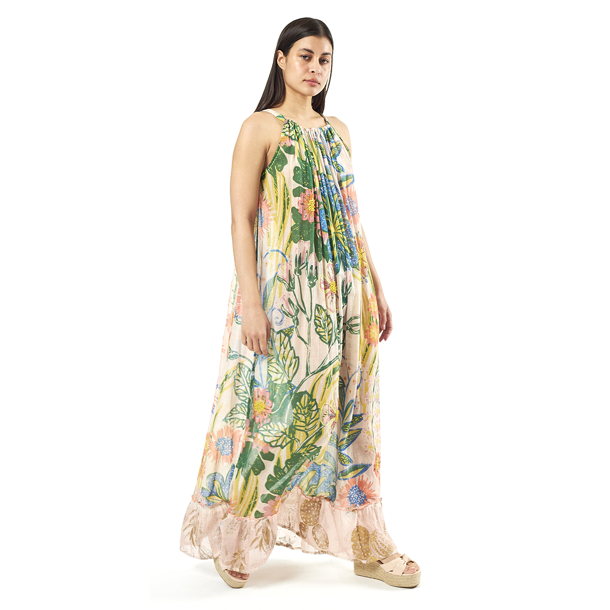 Verde Γυναικείο Φόρεμα 52-0059 Cotton Ινδίας Πολύχρωμο