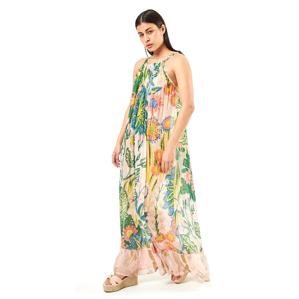 Verde Γυναικείο Φόρεμα 52-0059 Cotton Ινδίας Πολύχρωμο