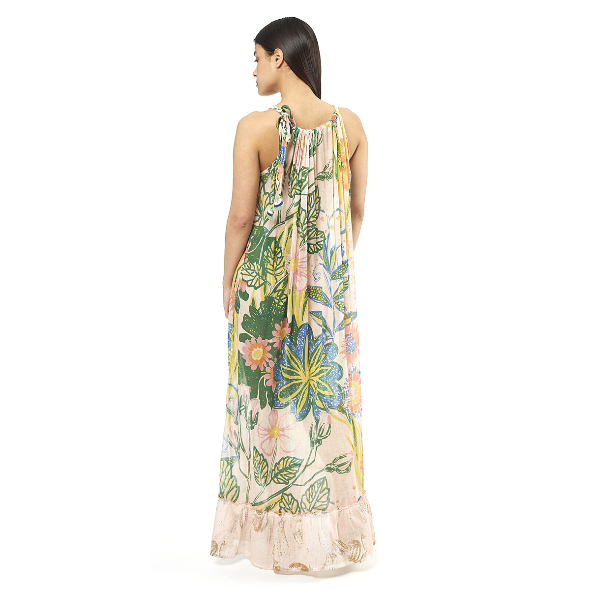 Verde Γυναικείο Φόρεμα 52-0059 Cotton Ινδίας Πολύχρωμο