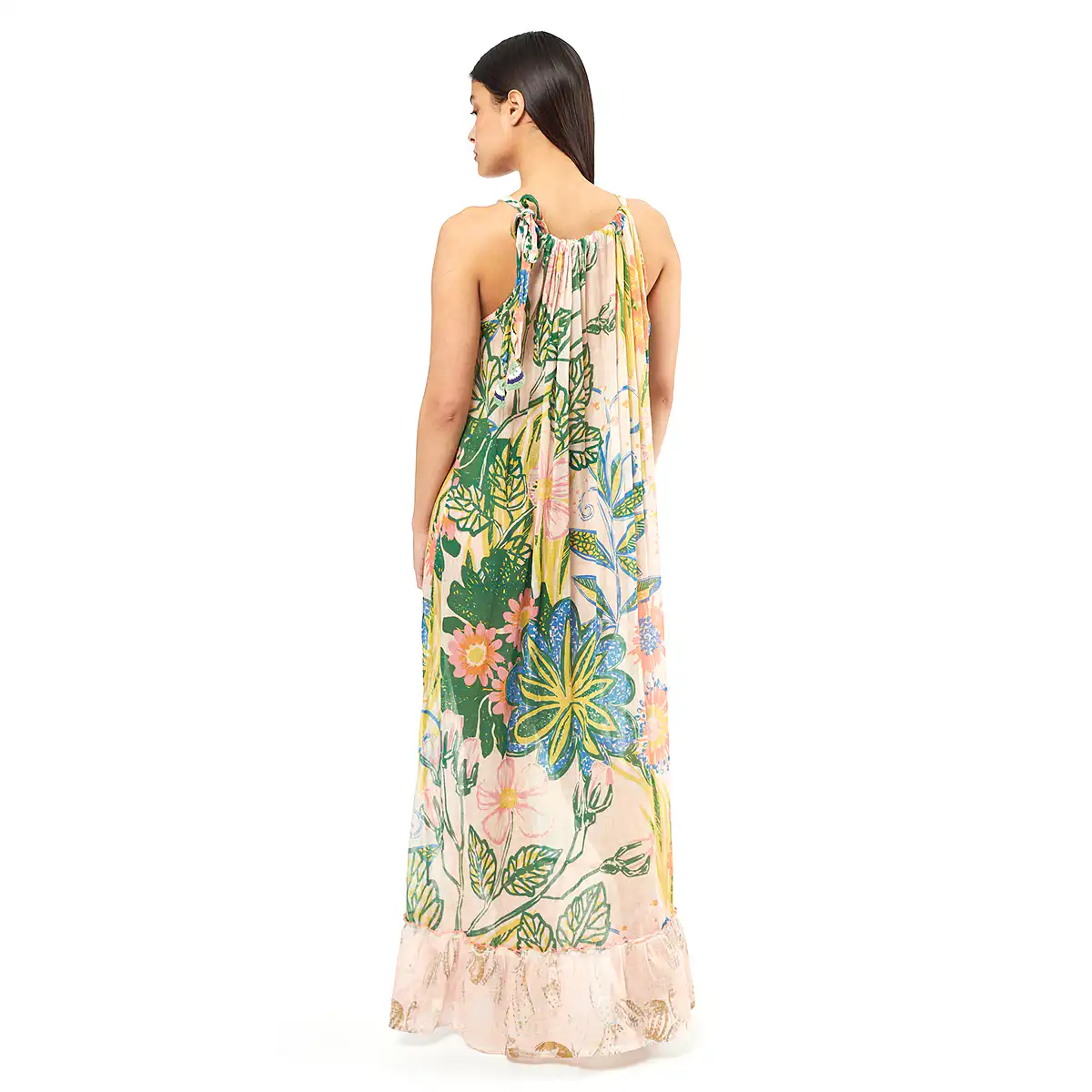 Verde Γυναικείο Φόρεμα 52-0059 Cotton Ινδίας Πολύχρωμο