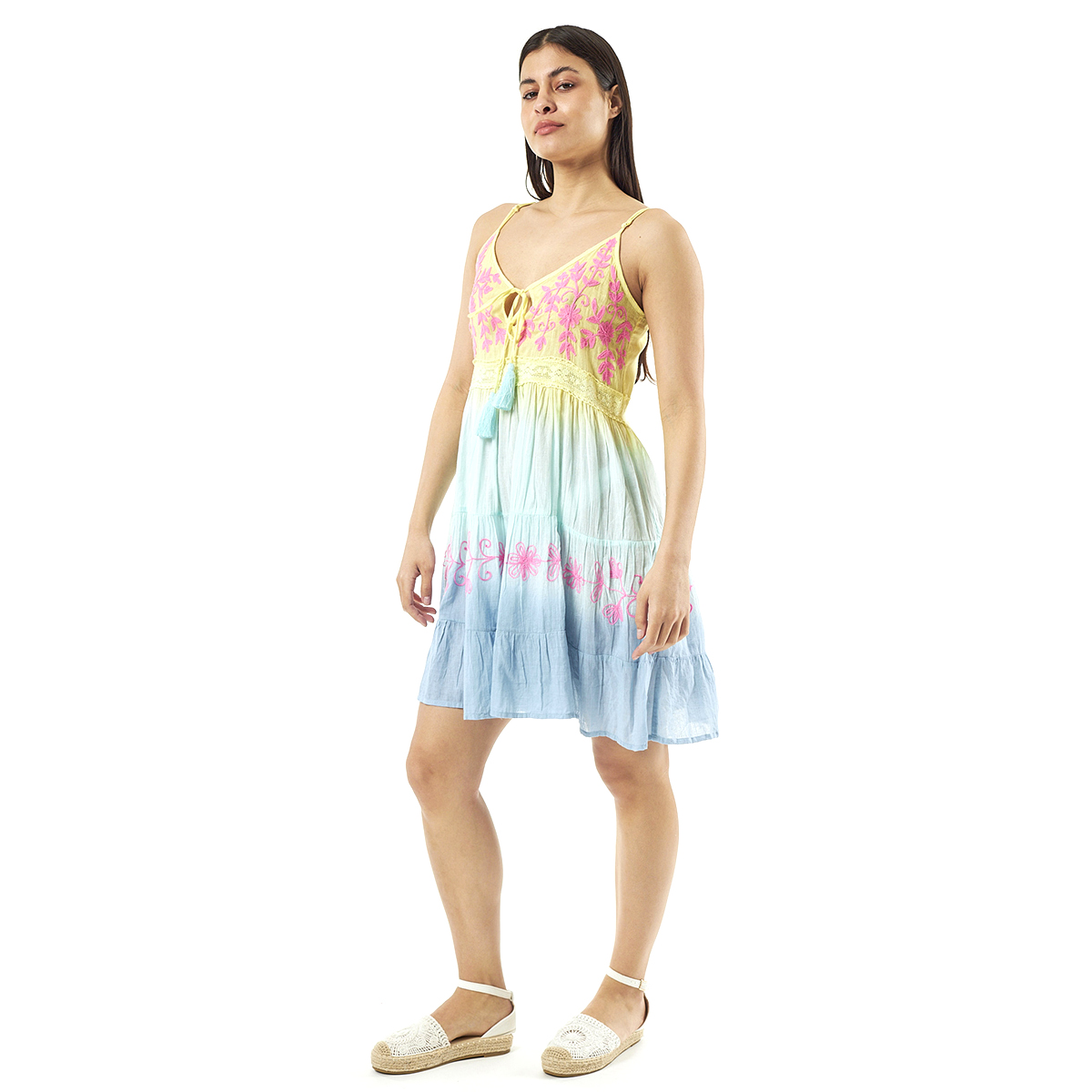 Verde Γυναικείο Φόρεμα 52-0060 Cotton Ινδίας Πολύχρωμο