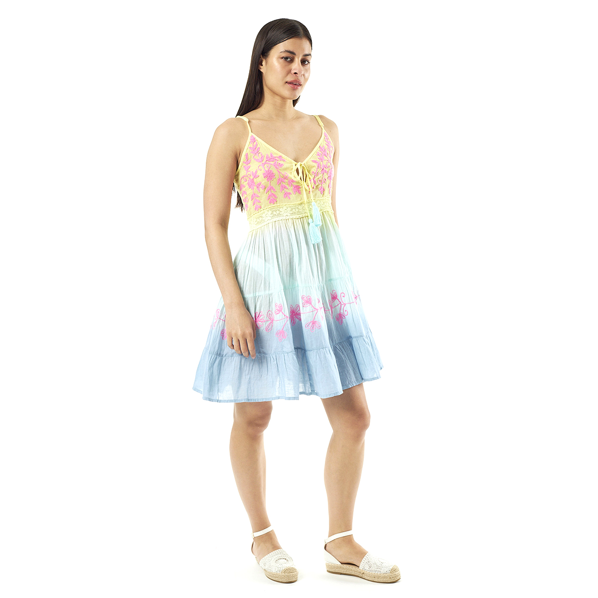 Verde Γυναικείο Φόρεμα 52-0060 Cotton Ινδίας Πολύχρωμο