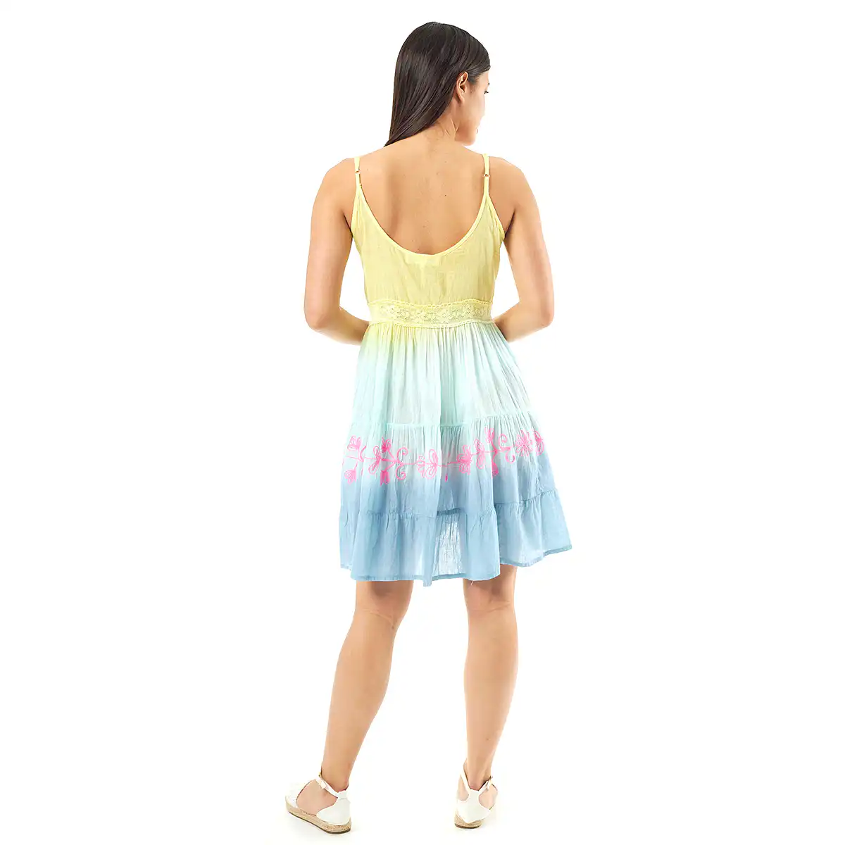 Verde Γυναικείο Φόρεμα 52-0060 Cotton Ινδίας Πολύχρωμο