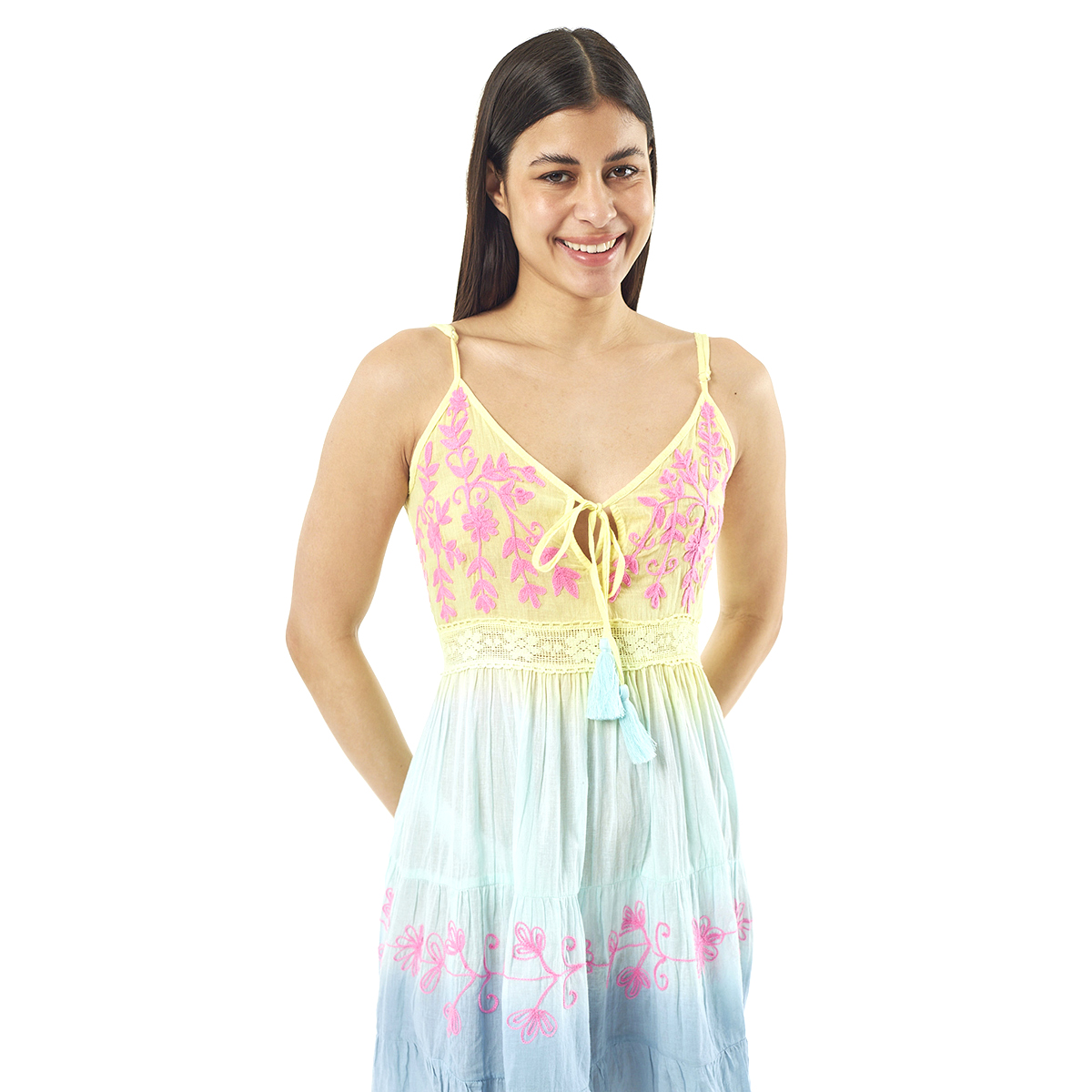 Verde Γυναικείο Φόρεμα 52-0060 Cotton Ινδίας Πολύχρωμο