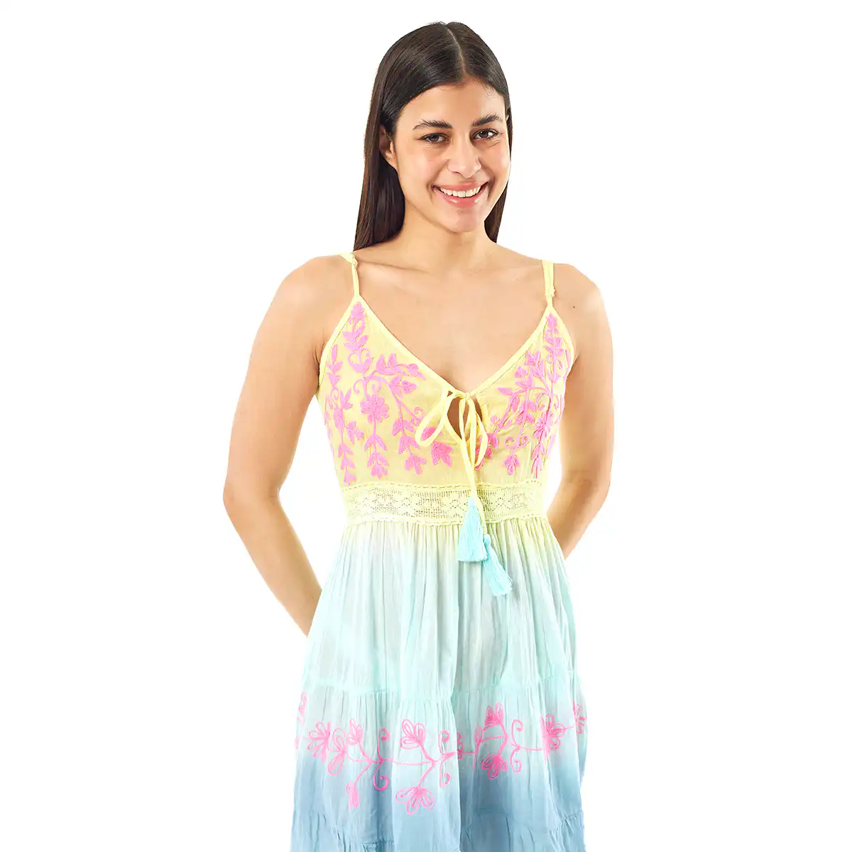 Verde Γυναικείο Φόρεμα 52-0060 Cotton Ινδίας Πολύχρωμο