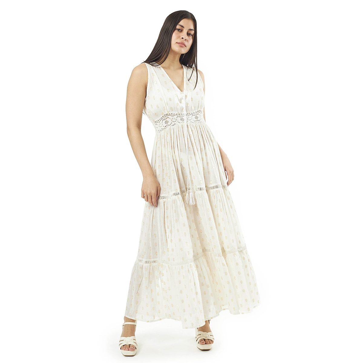 Verde Γυναικείο Φόρεμα 52-0062 Cotton Ινδίας Εκρού