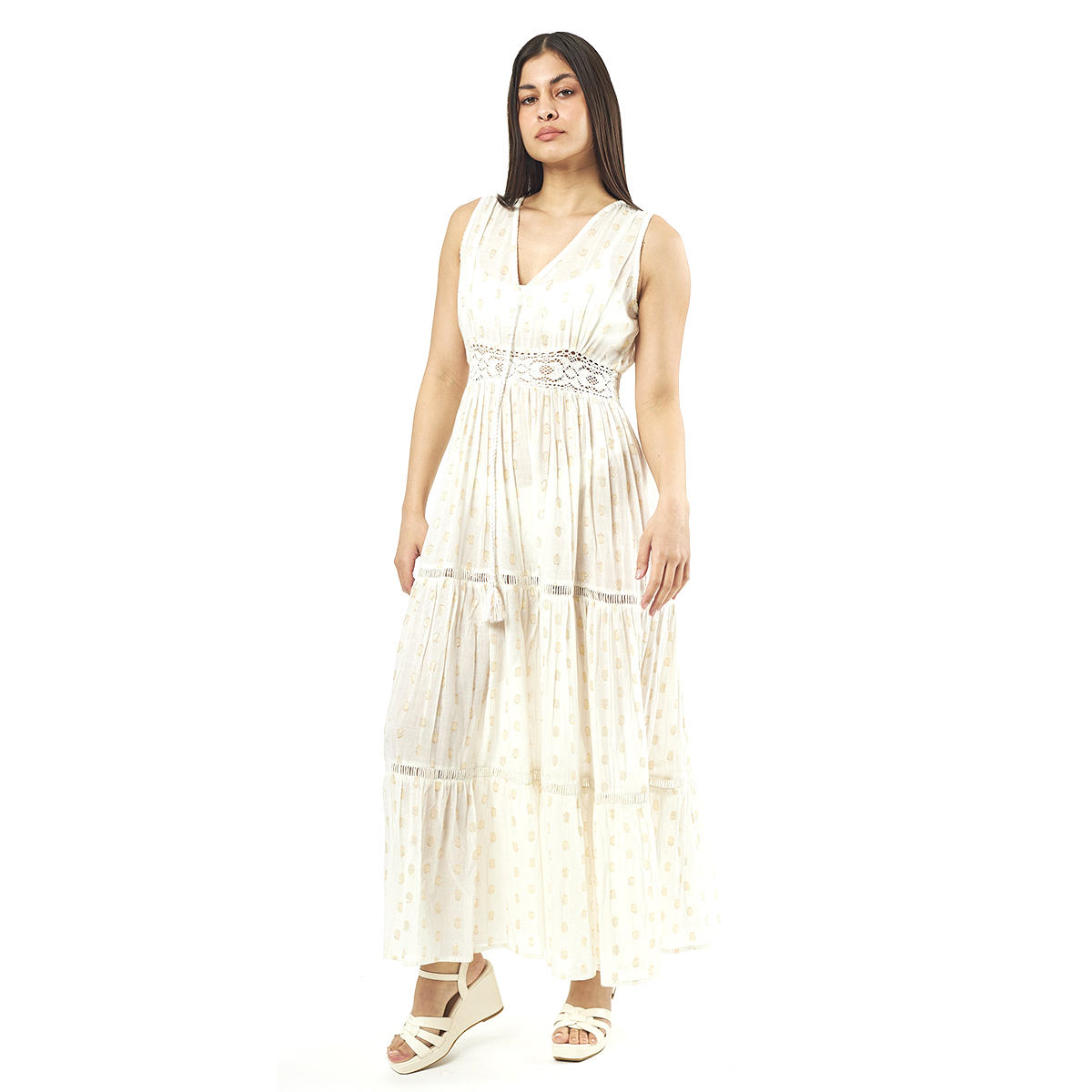 Verde Γυναικείο Φόρεμα 52-0062 Cotton Ινδίας Εκρού