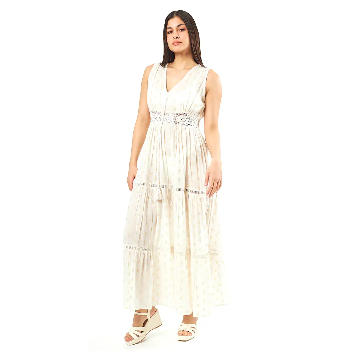 Verde Γυναικείο Φόρεμα 52-0062 Cotton Ινδίας Εκρού