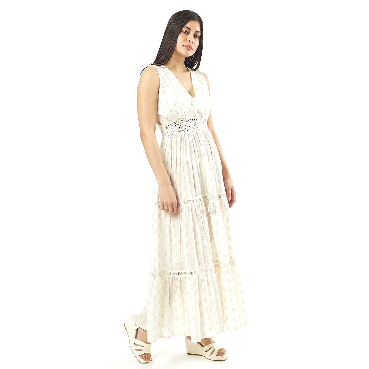 Verde Γυναικείο Φόρεμα 52-0062 Cotton Ινδίας Εκρού