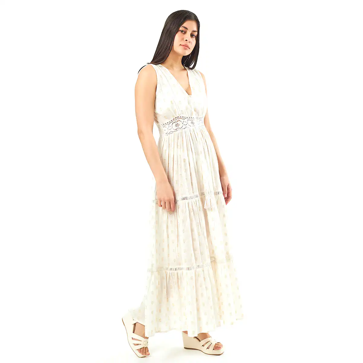 Verde Γυναικείο Φόρεμα 52-0062 Cotton Ινδίας Εκρού