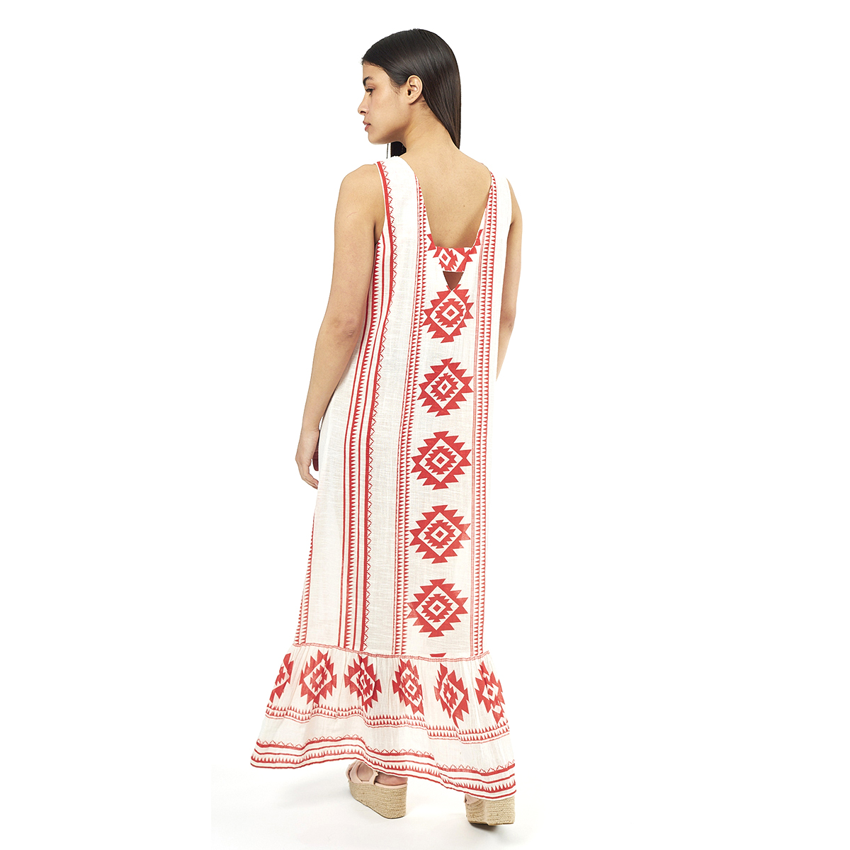 Verde Γυναικείο Φόρεμα 52-0063 Cotton Ινδίας Κόκκινο