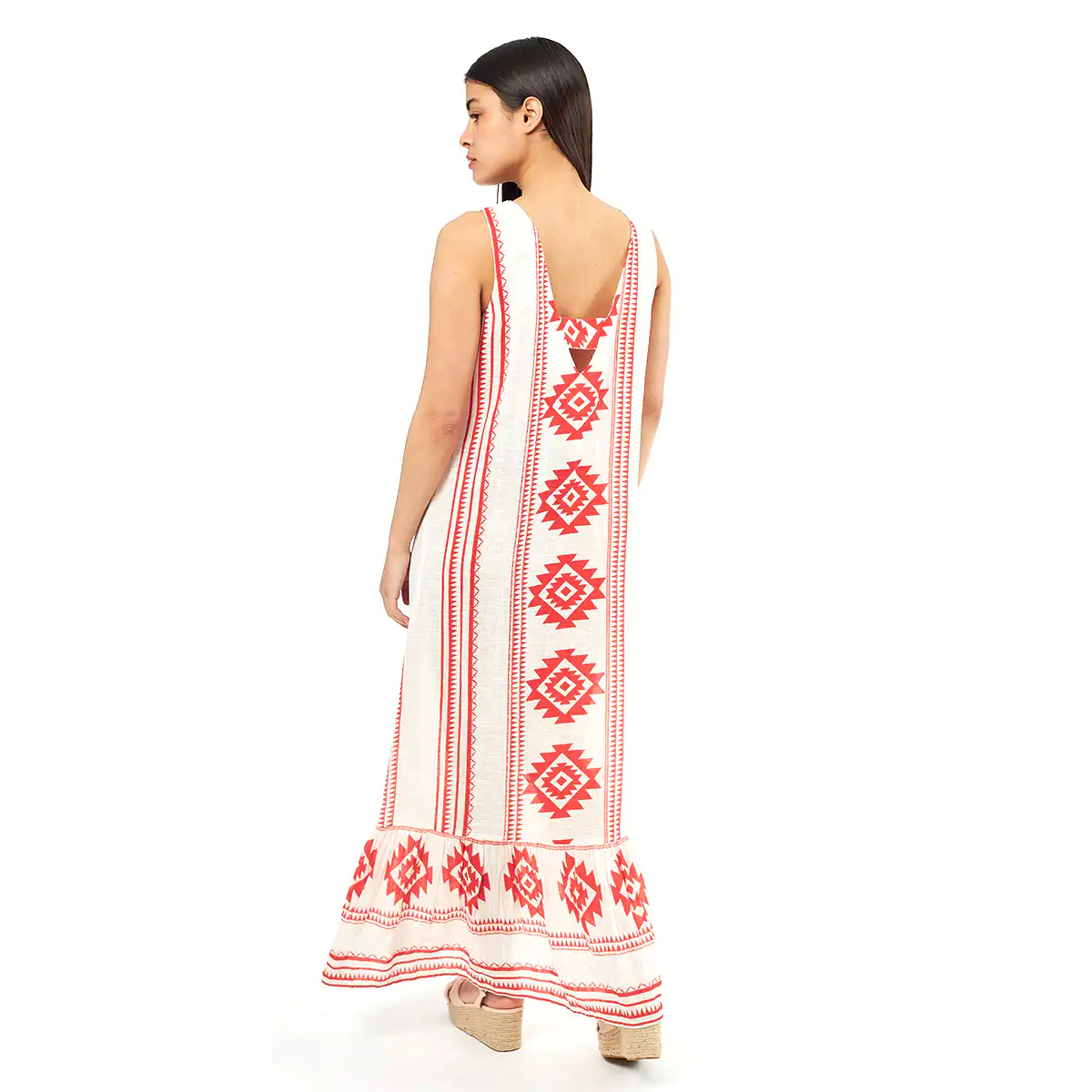 Verde Γυναικείο Φόρεμα 52-0063 Cotton Ινδίας Κόκκινο