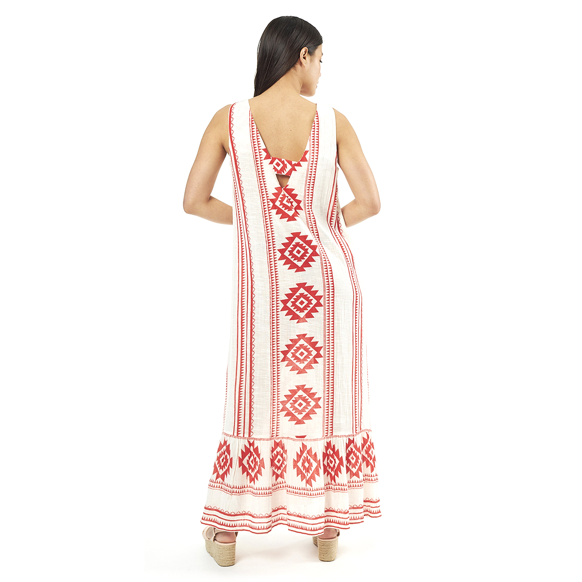 Verde Γυναικείο Φόρεμα 52-0063 Cotton Ινδίας Κόκκινο