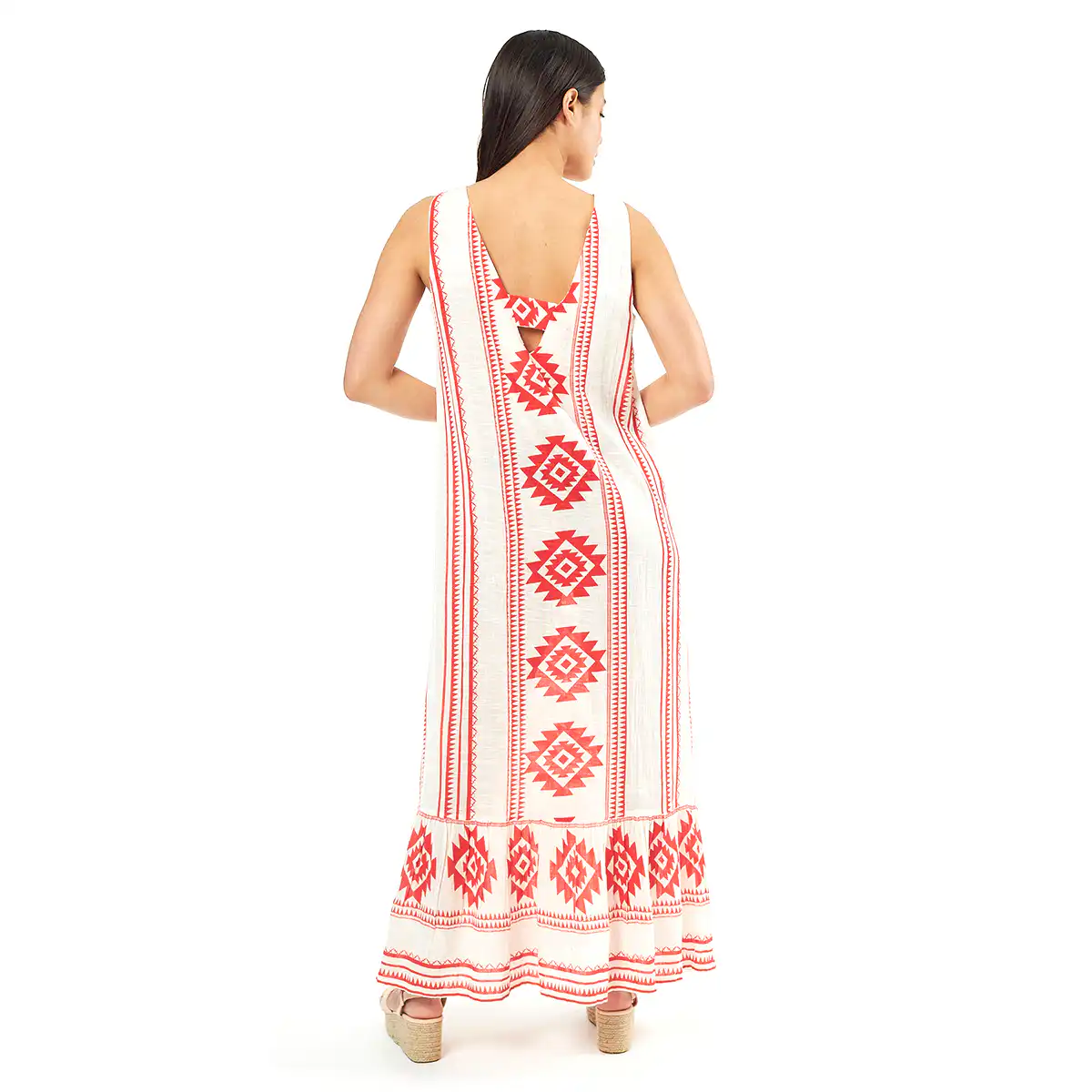 Verde Γυναικείο Φόρεμα 52-0063 Cotton Ινδίας Κόκκινο