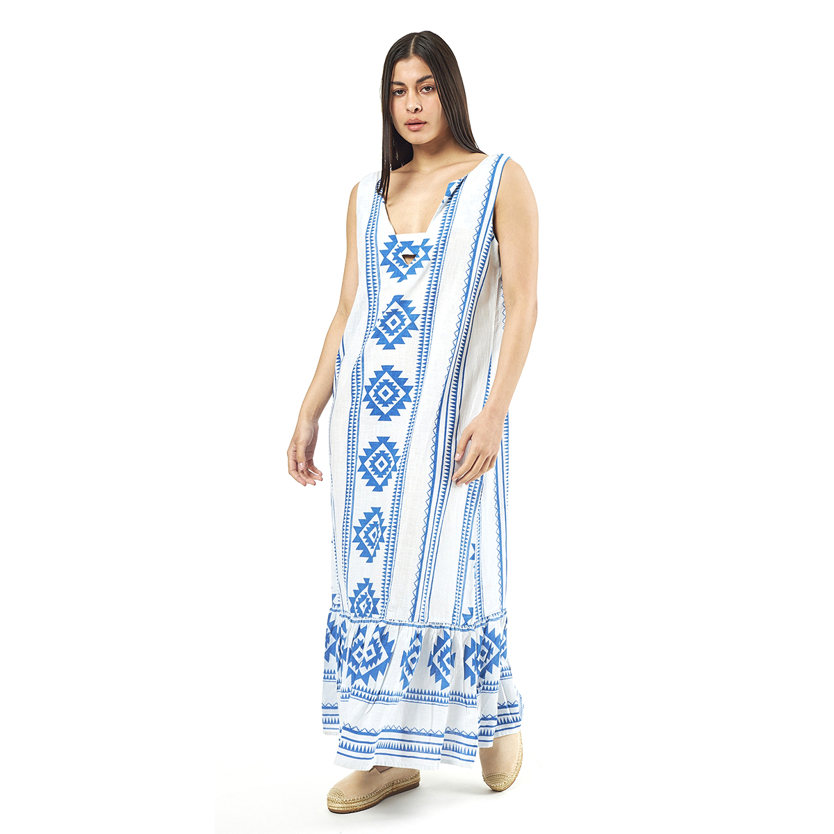 Verde Γυναικείο Φόρεμα 52-0063 Cotton Ινδίας Μπλέ