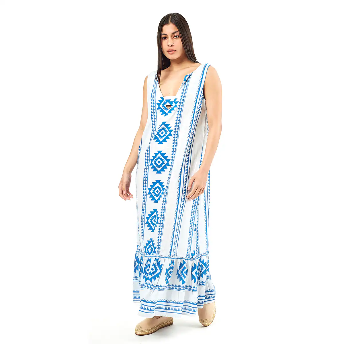 Verde Γυναικείο Φόρεμα 52-0063 Cotton Ινδίας Μπλέ