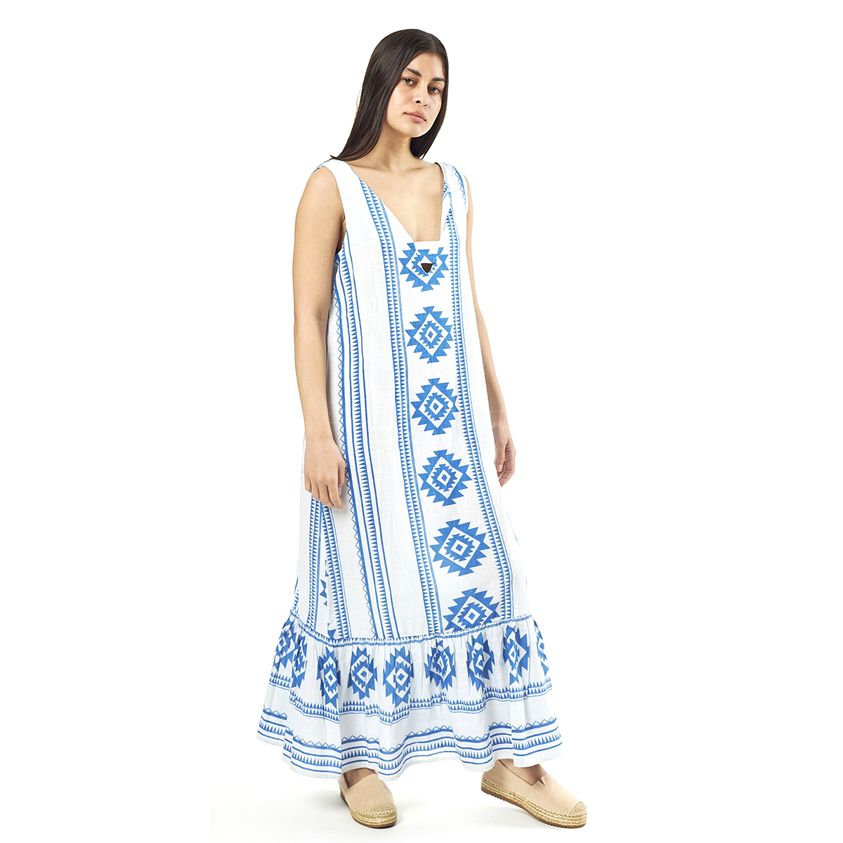 Verde Γυναικείο Φόρεμα 52-0063 Cotton Ινδίας Μπλέ