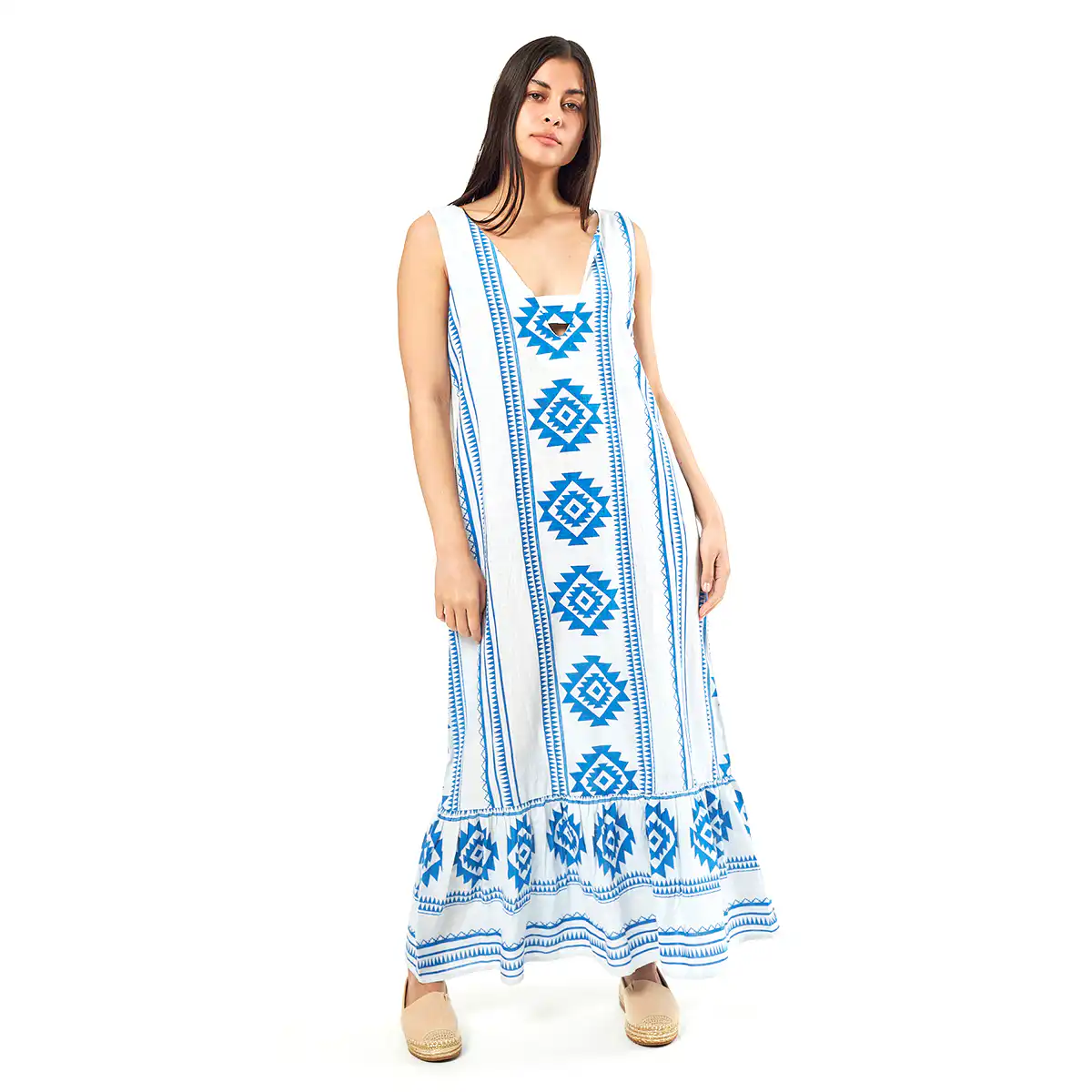 Verde Γυναικείο Φόρεμα 52-0063 Cotton Ινδίας Μπλέ