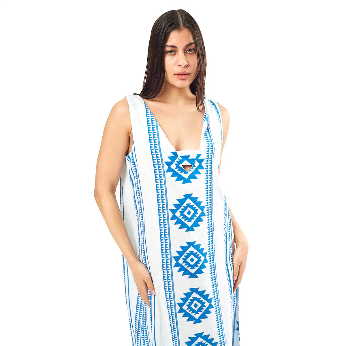 Verde Γυναικείο Φόρεμα 52-0063 Cotton Ινδίας Μπλέ