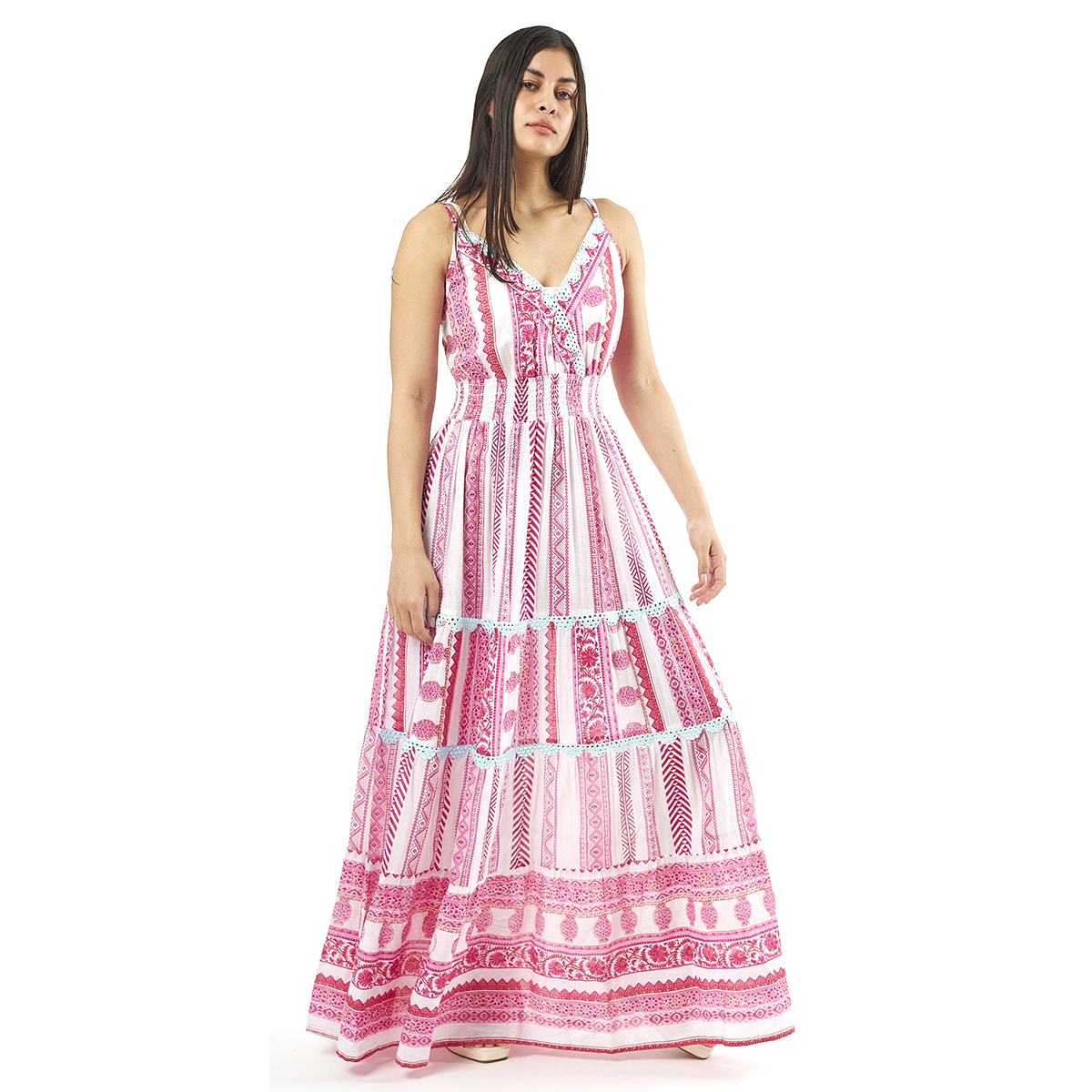 Verde Γυναικείο Φόρεμα 52-0064 Cotton Ινδίας Πολύχρωμο