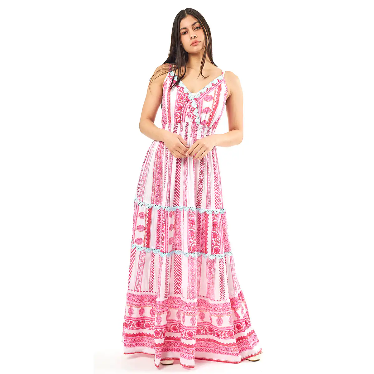 Verde Γυναικείο Φόρεμα 52-0064 Cotton Ινδίας Πολύχρωμο