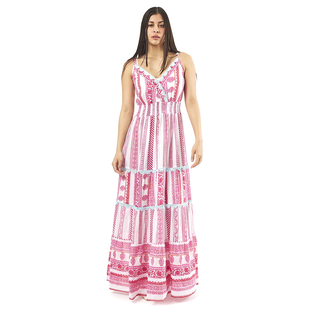 Verde Γυναικείο Φόρεμα 52-0064 Cotton Ινδίας Πολύχρωμο