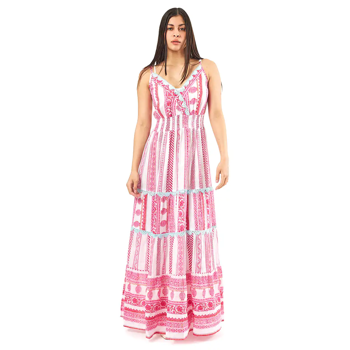 Verde Γυναικείο Φόρεμα 52-0064 Cotton Ινδίας Πολύχρωμο