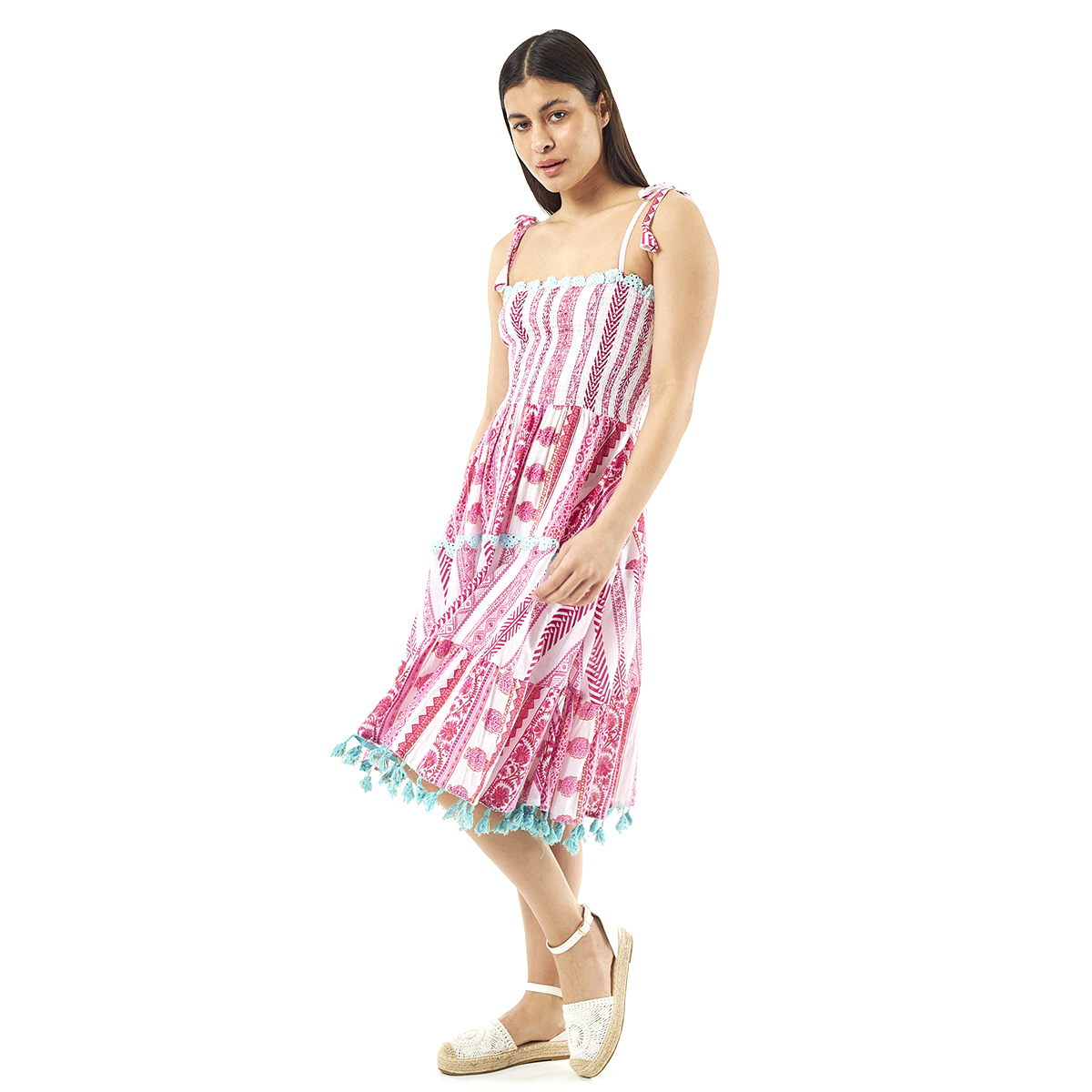 Verde Γυναικείο Φόρεμα 52-0065 Cotton Ινδίας Πολύχρωμο