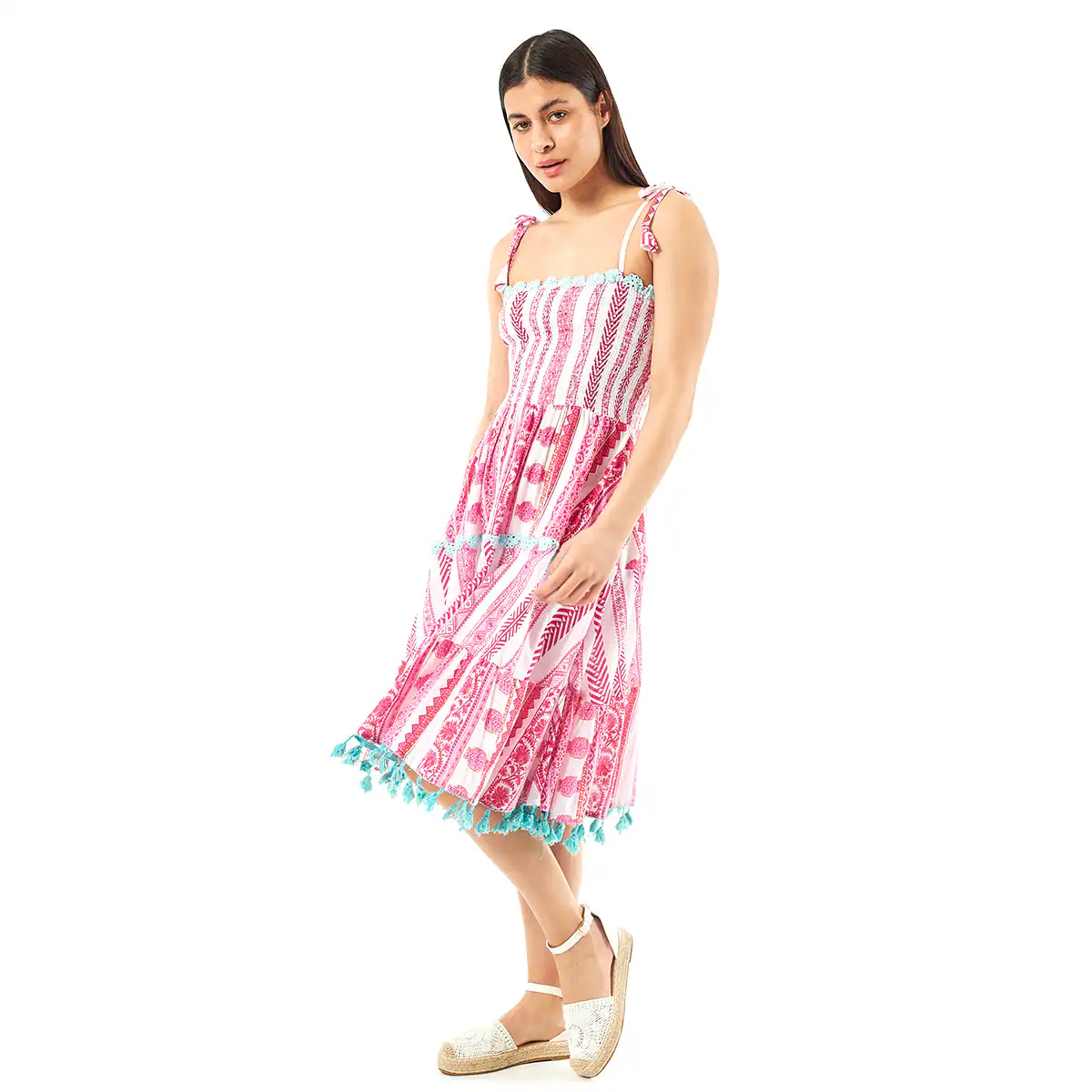 Verde Γυναικείο Φόρεμα 52-0065 Cotton Ινδίας Πολύχρωμο