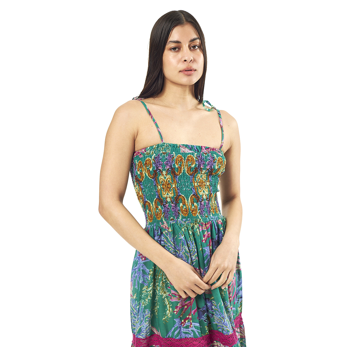 Verde Γυναικείο Φόρεμα 52-0066 Cotton Ινδίας Πολύχρωμο