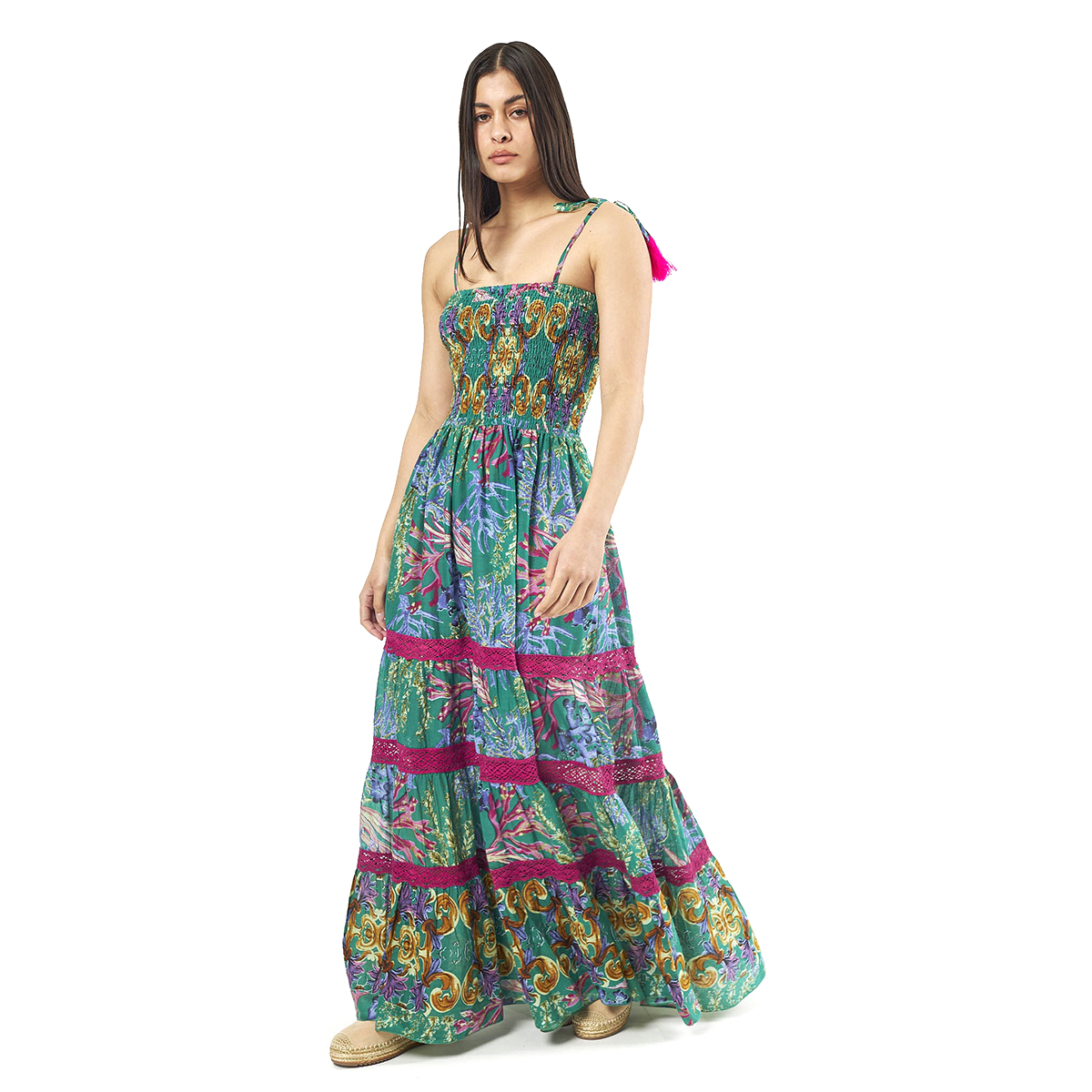 Verde Γυναικείο Φόρεμα 52-0066 Cotton Ινδίας Πολύχρωμο