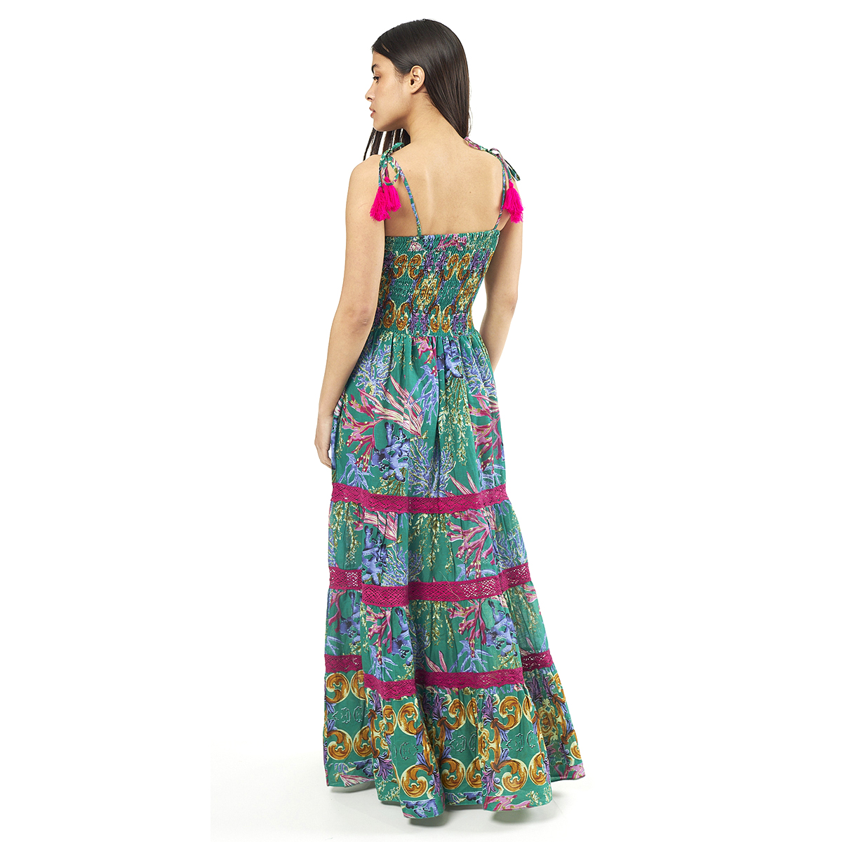 Verde Γυναικείο Φόρεμα 52-0066 Cotton Ινδίας Πολύχρωμο