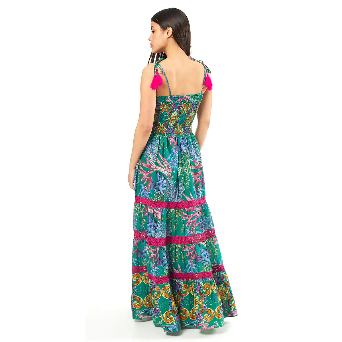 Verde Γυναικείο Φόρεμα 52-0066 Cotton Ινδίας Πολύχρωμο