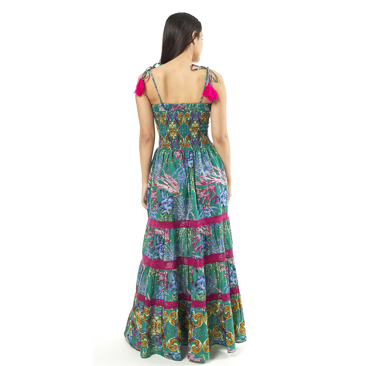 Verde Γυναικείο Φόρεμα 52-0066 Cotton Ινδίας Πολύχρωμο