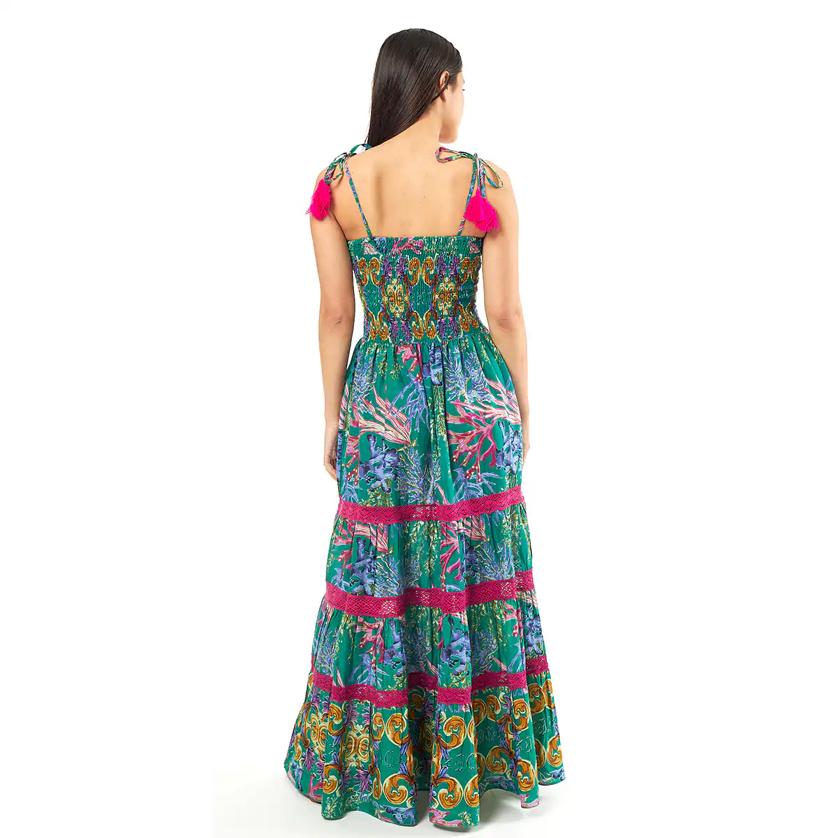 Verde Γυναικείο Φόρεμα 52-0066 Cotton Ινδίας Πολύχρωμο
