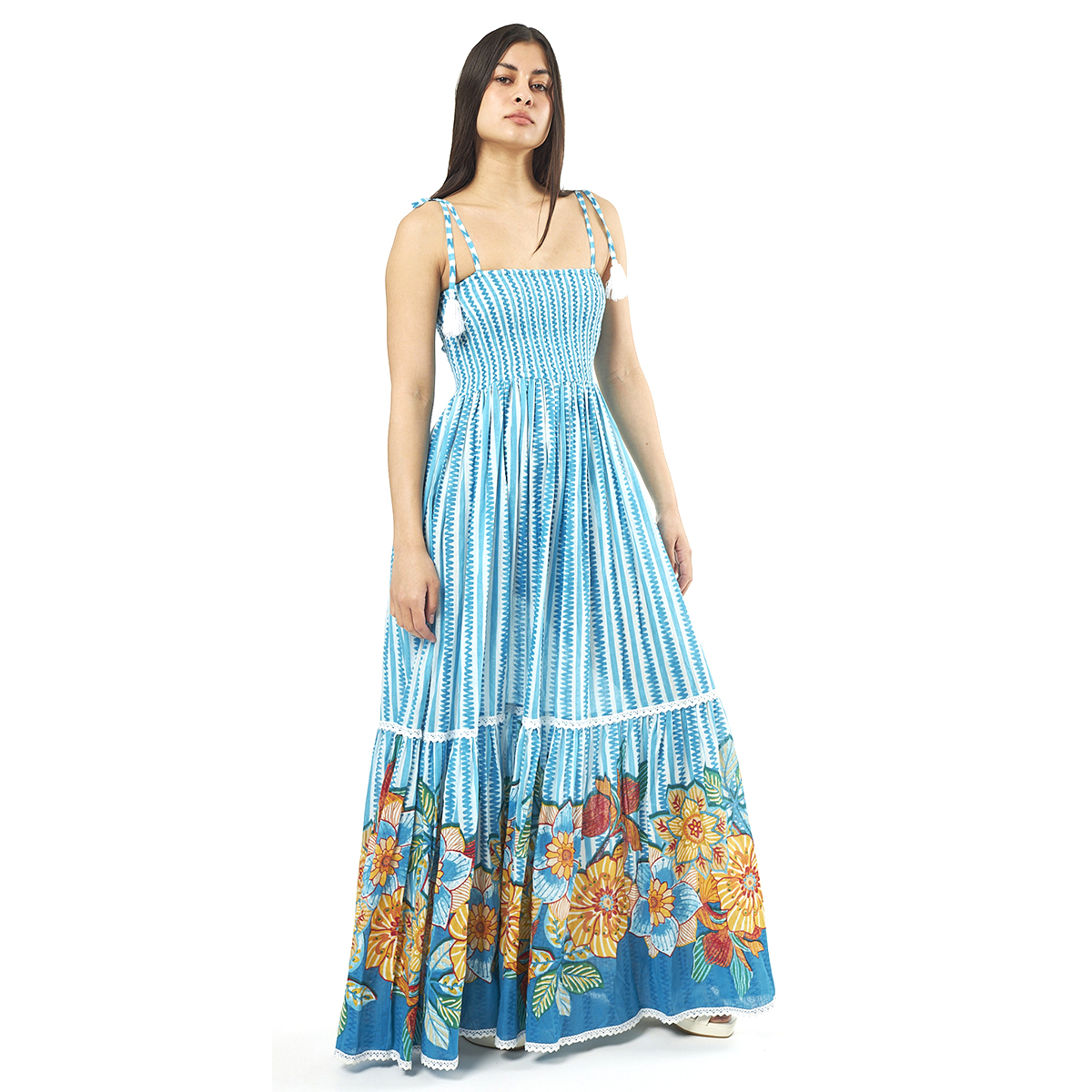 Verde Γυναικείο Φόρεμα 52-0067 Cotton Ινδίας Πολύχρωμο