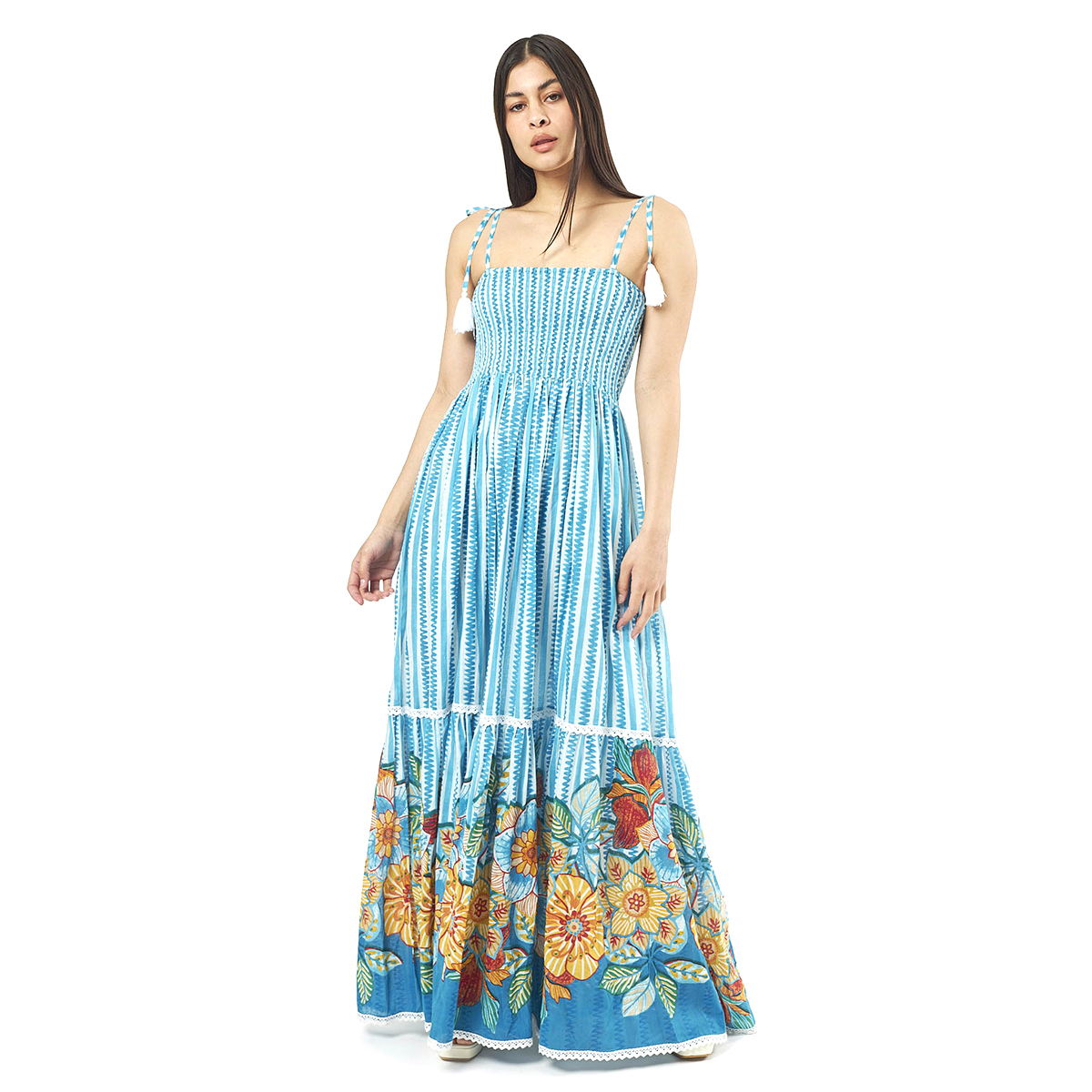 Verde Γυναικείο Φόρεμα 52-0067 Cotton Ινδίας Πολύχρωμο