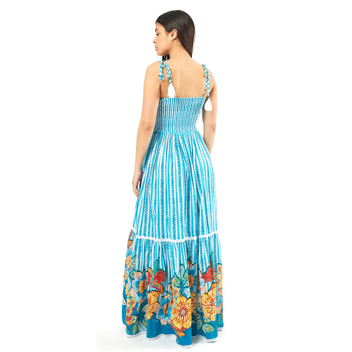 Verde Γυναικείο Φόρεμα 52-0067 Cotton Ινδίας Πολύχρωμο