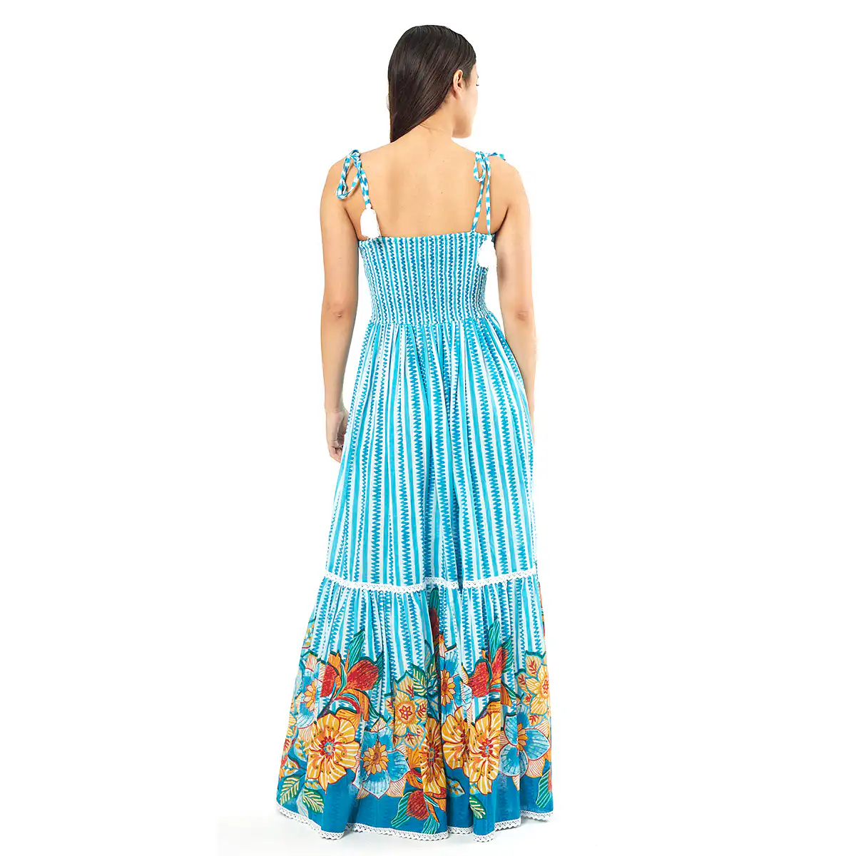 Verde Γυναικείο Φόρεμα 52-0067 Cotton Ινδίας Πολύχρωμο