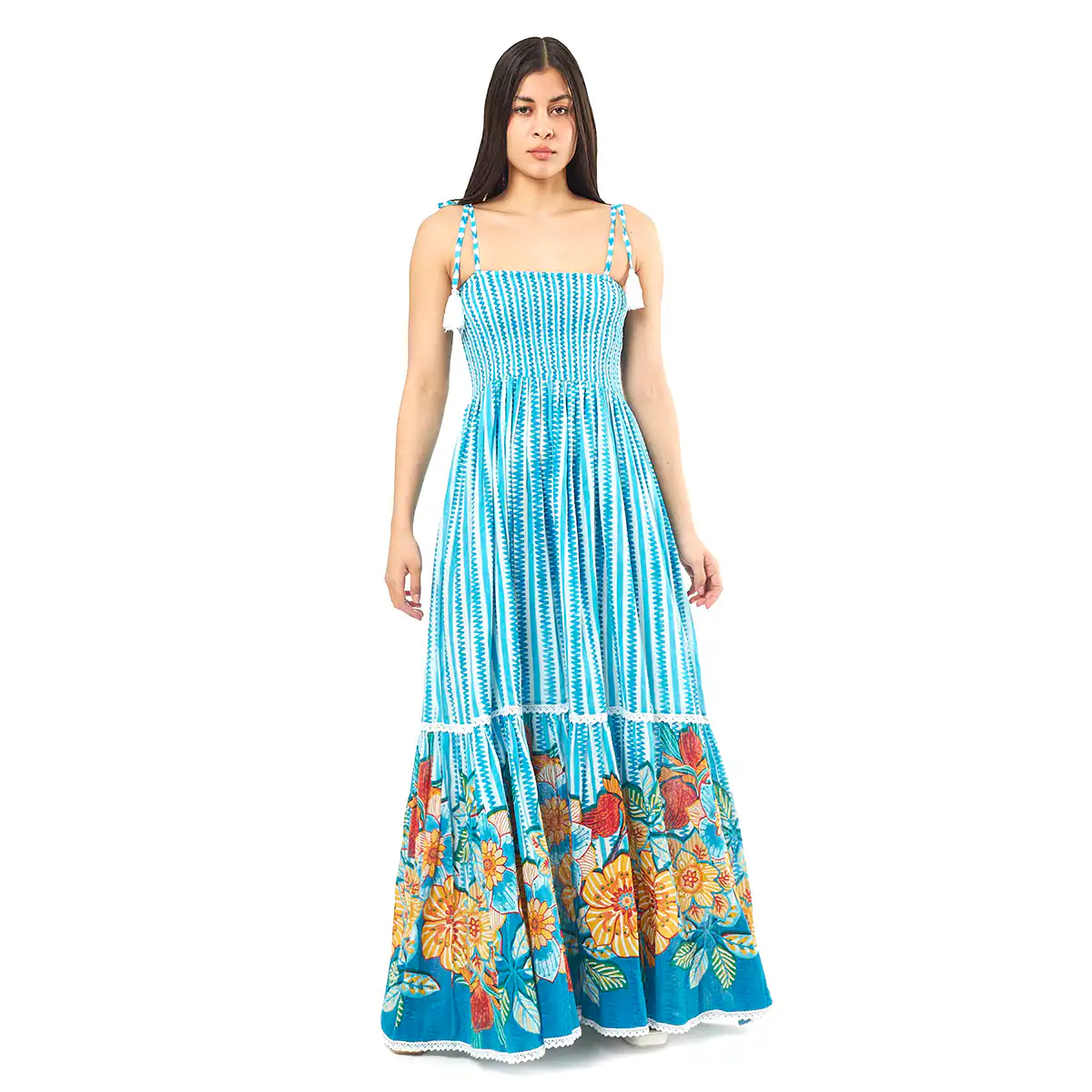 Verde Γυναικείο Φόρεμα 52-0067 Cotton Ινδίας Πολύχρωμο