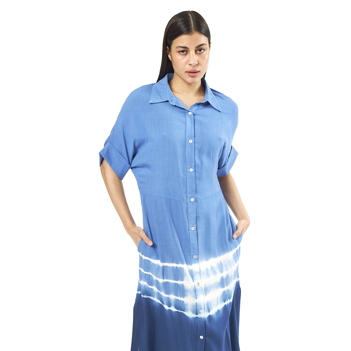 Verde Γυναικείο Φόρεμα 52-0070 Viscoce Ινδίας Μπλέ