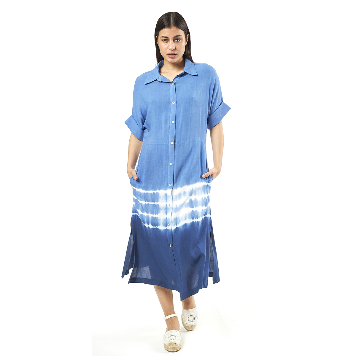 Verde Γυναικείο Φόρεμα 52-0070 Viscoce Ινδίας Μπλέ